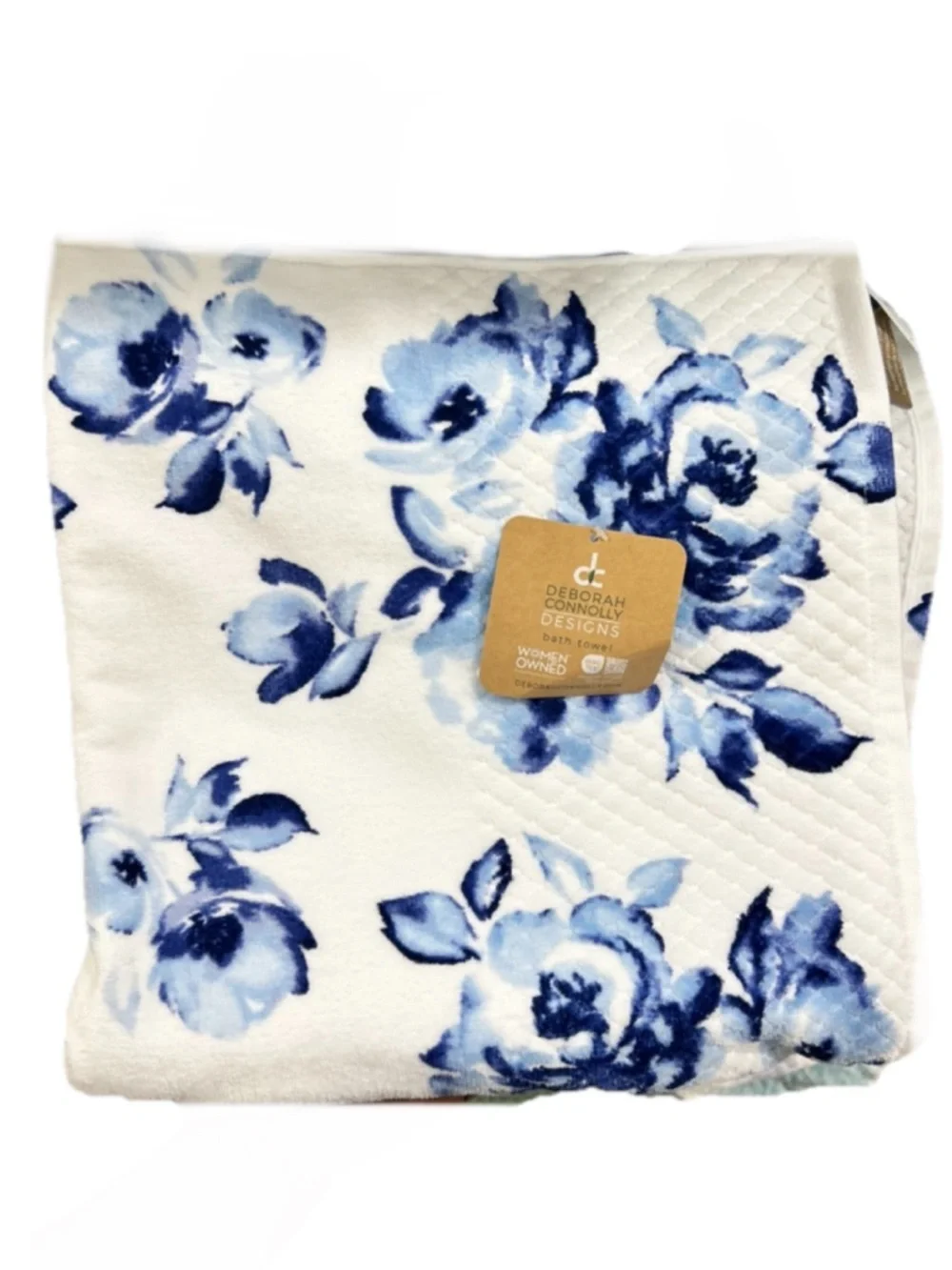 Deborah Connolly Blue and White Floral Bath Towels Set of 2